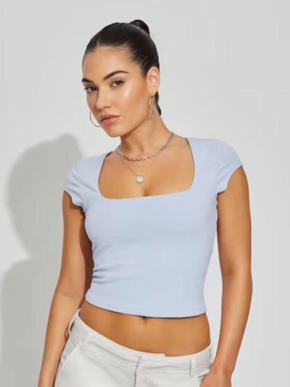 Garage square neck blue crop top